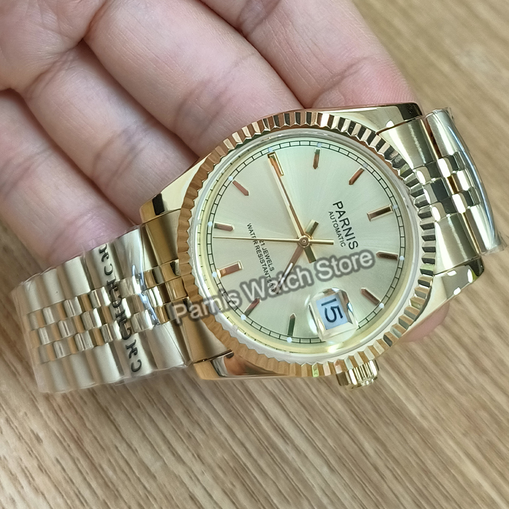 Parnis 36mm Gold Color Luminou - Rolex Watch Datejust review and price